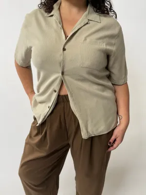 90s Sand Waffled Silk Button Up