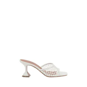 Amina Muaddi Lupita Women White Sandals Leather Perforated Mule Slide Heel Shoes