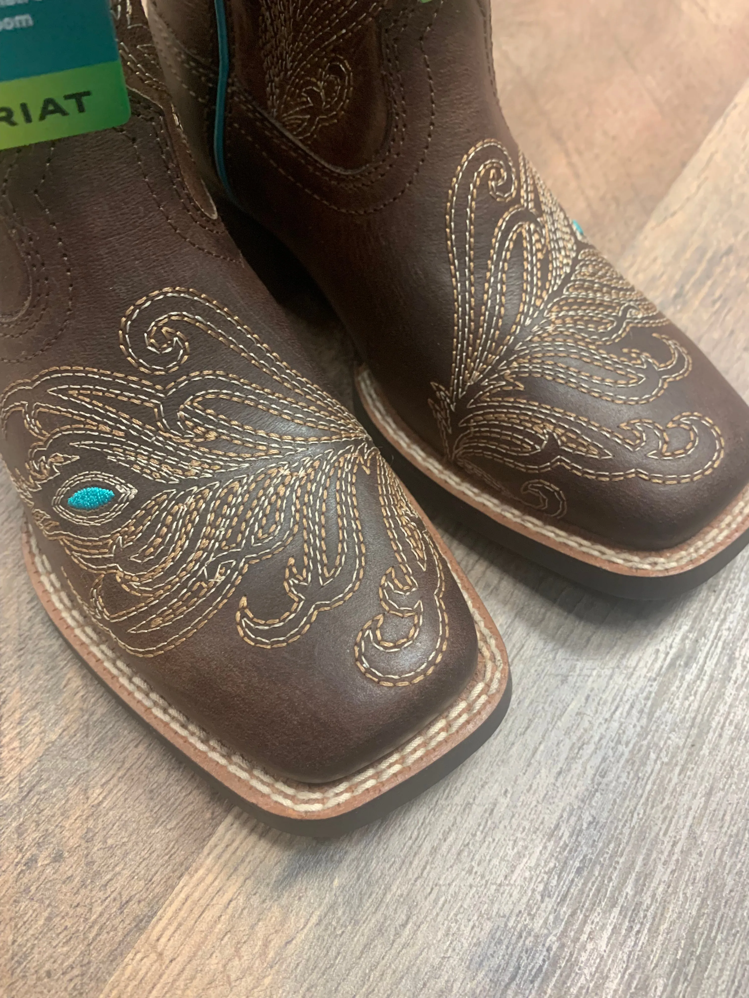 ARIAT GIRLS' BRIGHT EYES II HAT LEATHER BOOT - BROAD SQUARE TOE