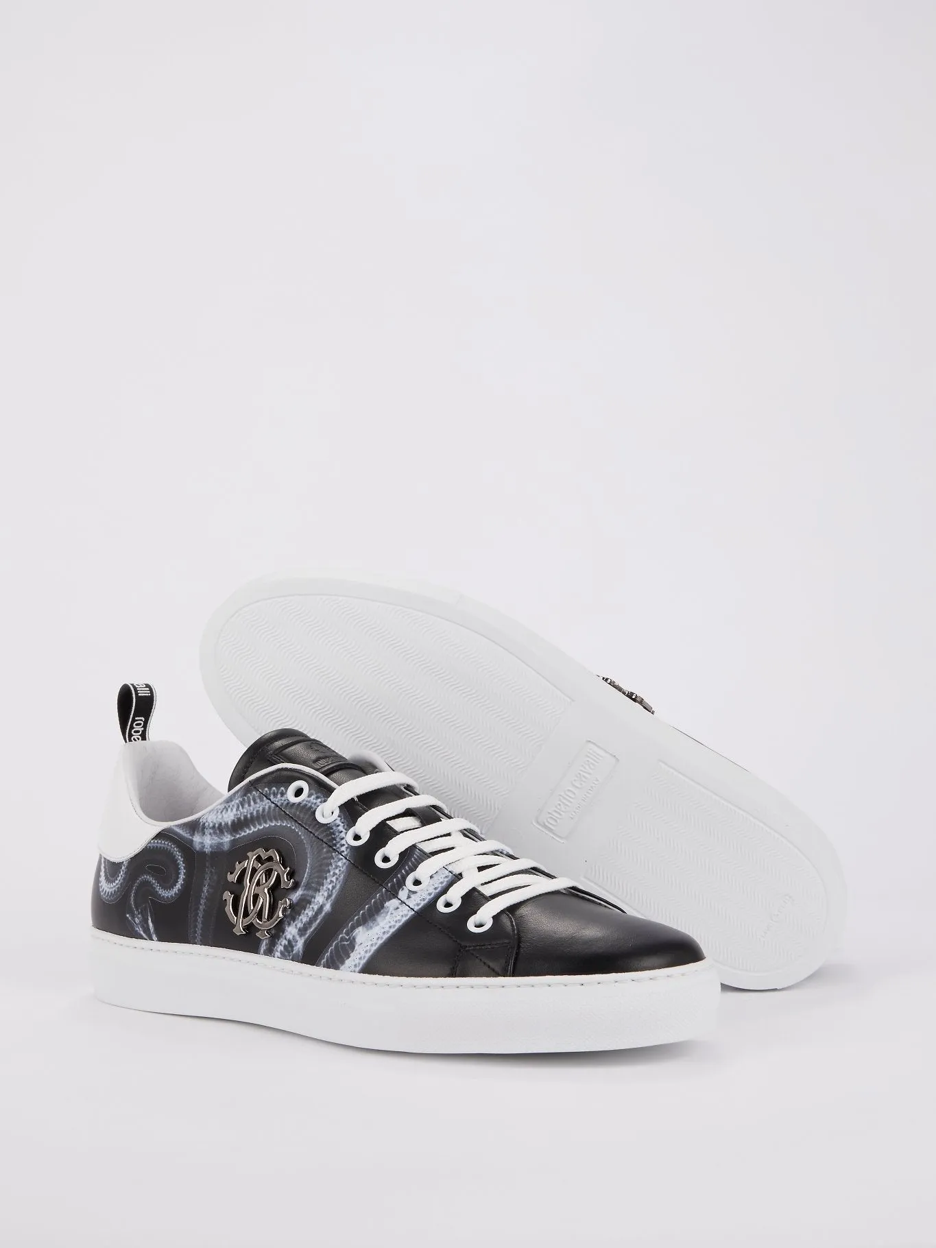 Black Snake Print Leather Sneakers