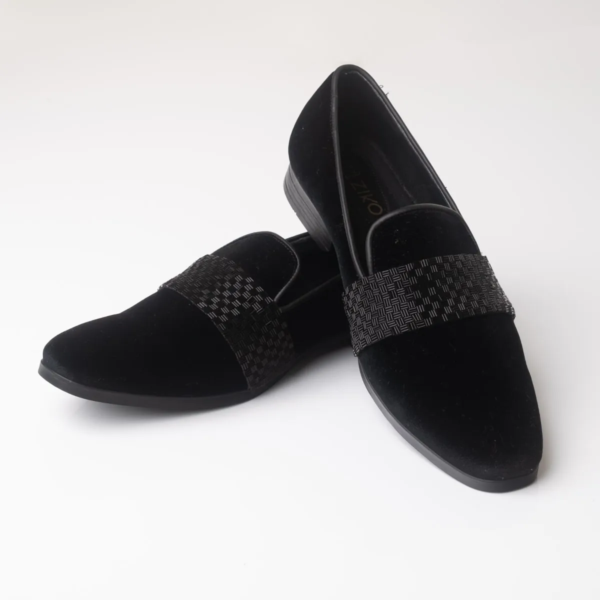 Black Velvet Loafers with a Leather Band