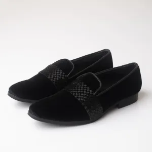 Black Velvet Loafers with a Leather Band