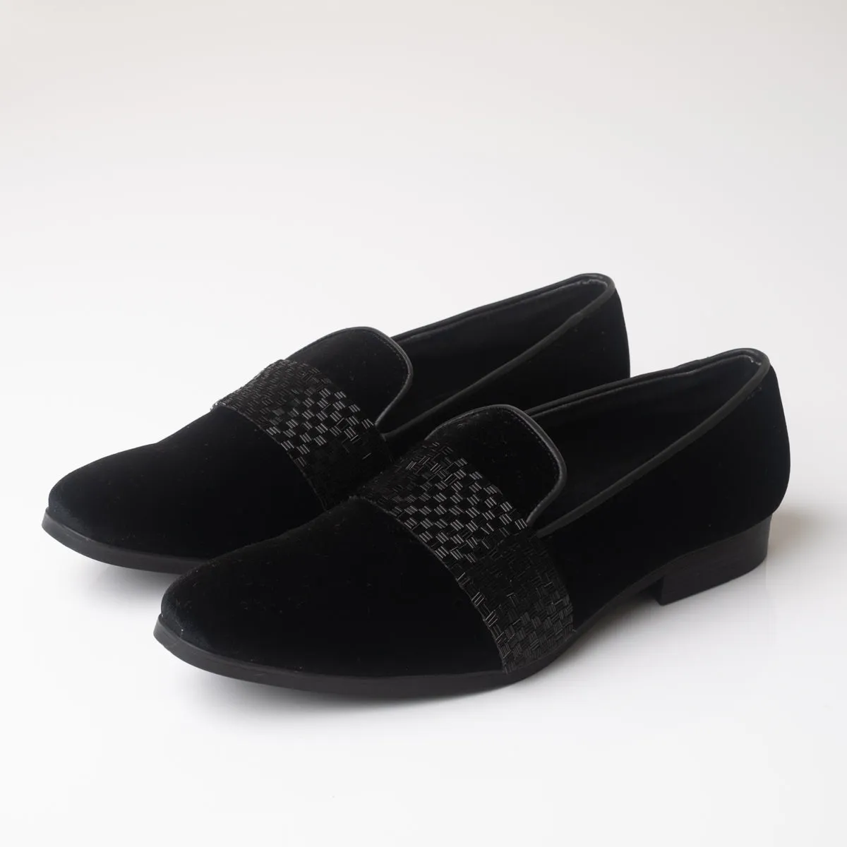 Black Velvet Loafers with a Leather Band
