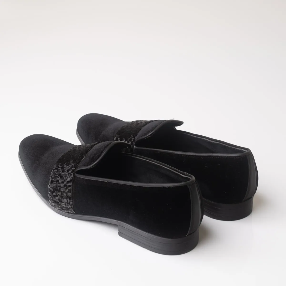Black Velvet Loafers with a Leather Band