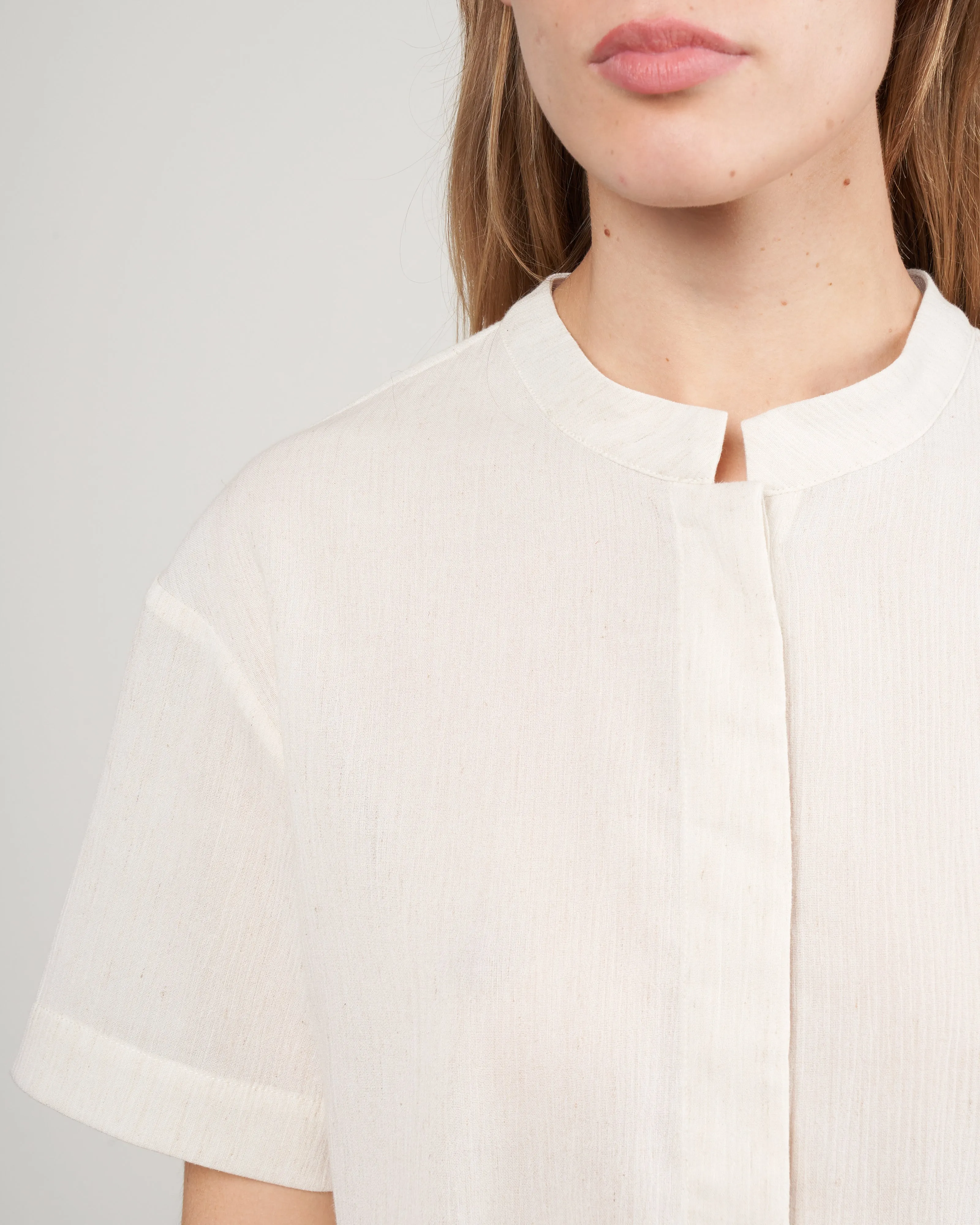 cap sleeve button down - cream crinkle
