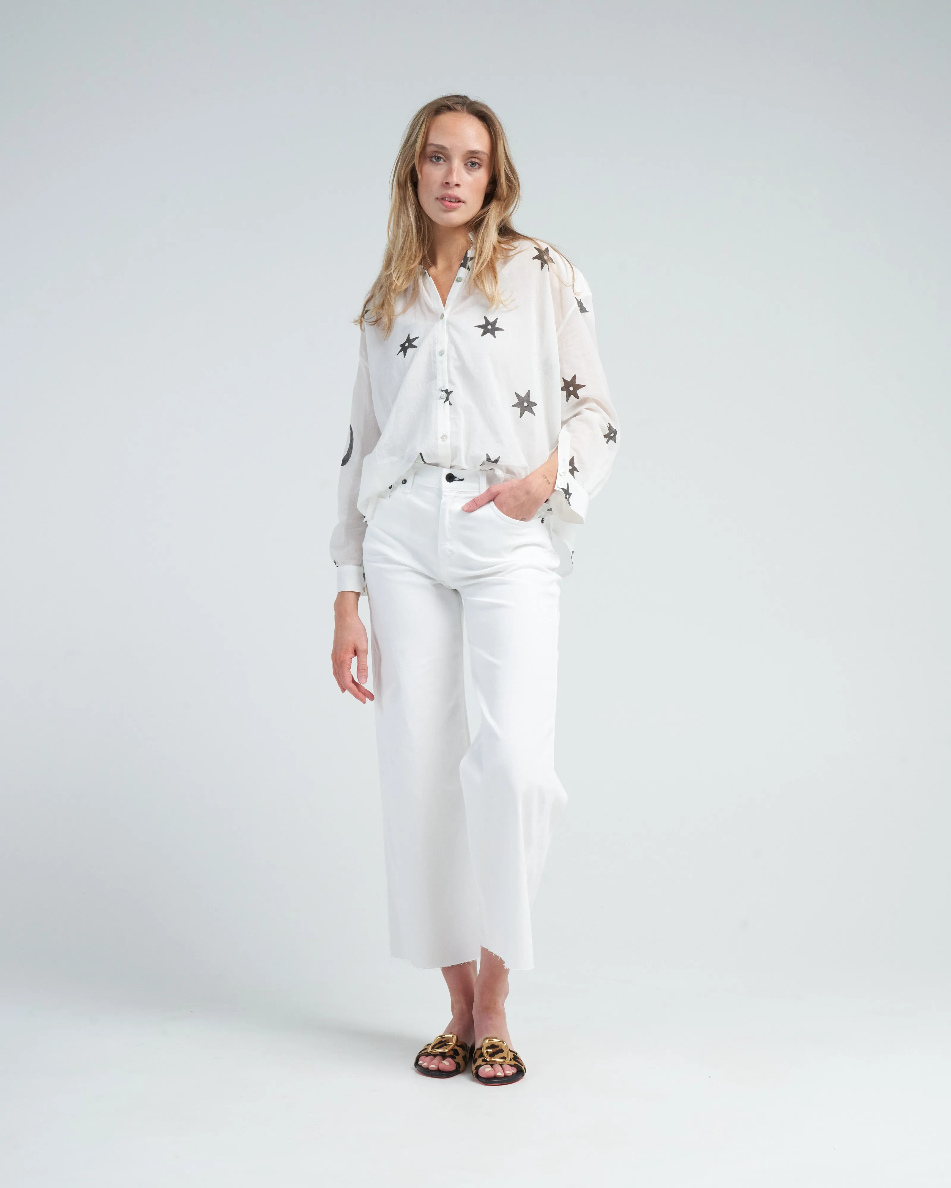crop wide leg twill - ivory