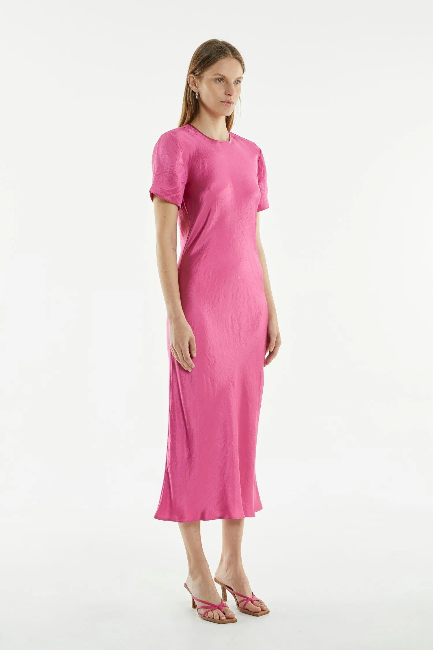 CRUSH BIAS TEE MIDI DRESS | WATERMELON
