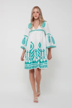 DRESS SHORT FEATHER BELL SLEEVE - WHITE EMERALD