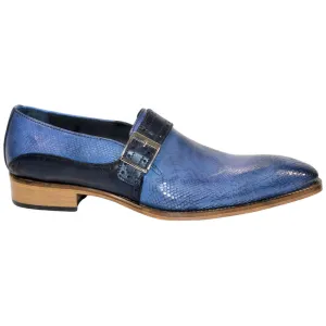 Duca Sezze Men's Powder Blue/Navy Snake Print/Calf-Skin Leather Loafers