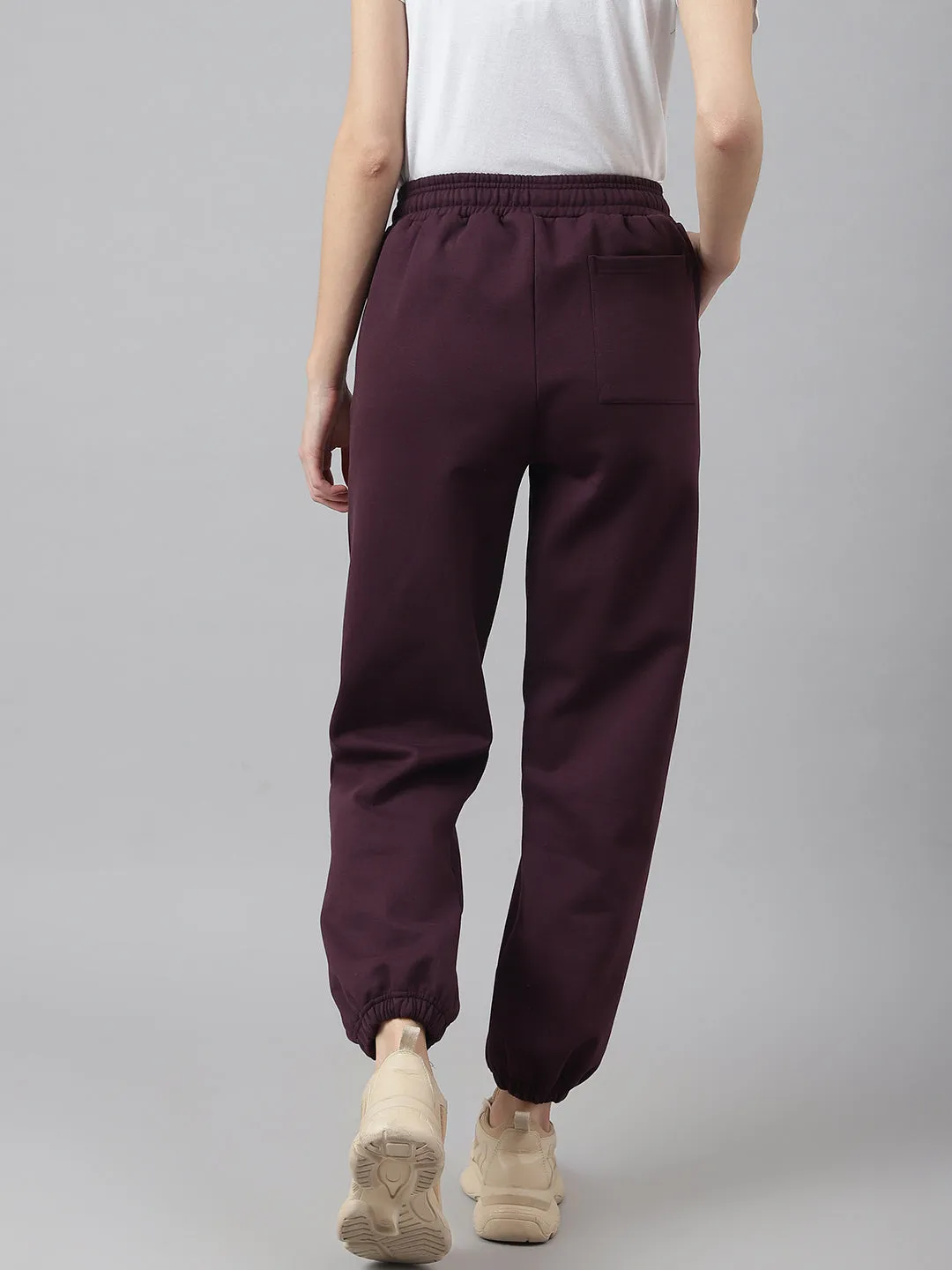 Fitkin Women Purple Solid Oversized Fleece Jogger Pants
