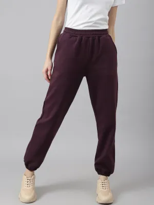 Fitkin Women Purple Solid Oversized Fleece Jogger Pants
