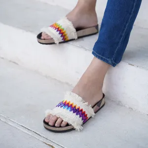 Fraito | Fringy Wide Slides - White