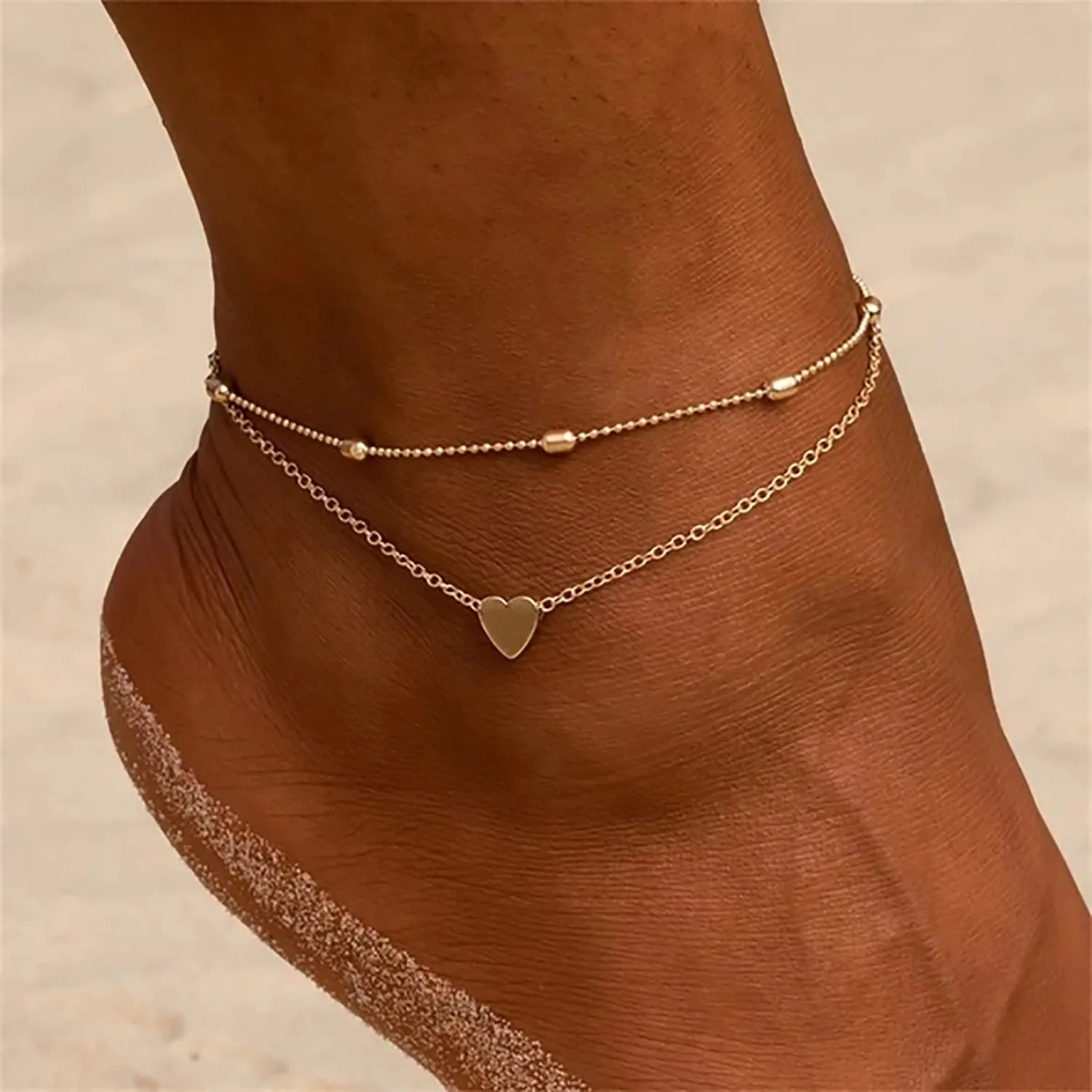 Golden Heart Double-Layer Anklet