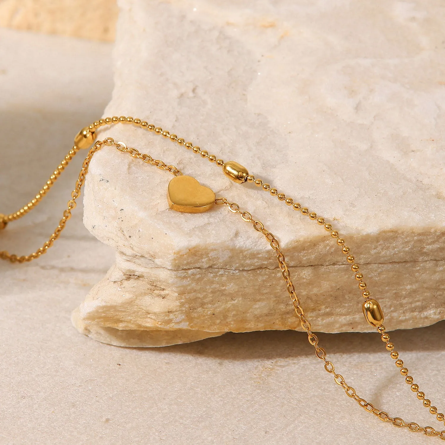 Golden Heart Double-Layer Anklet