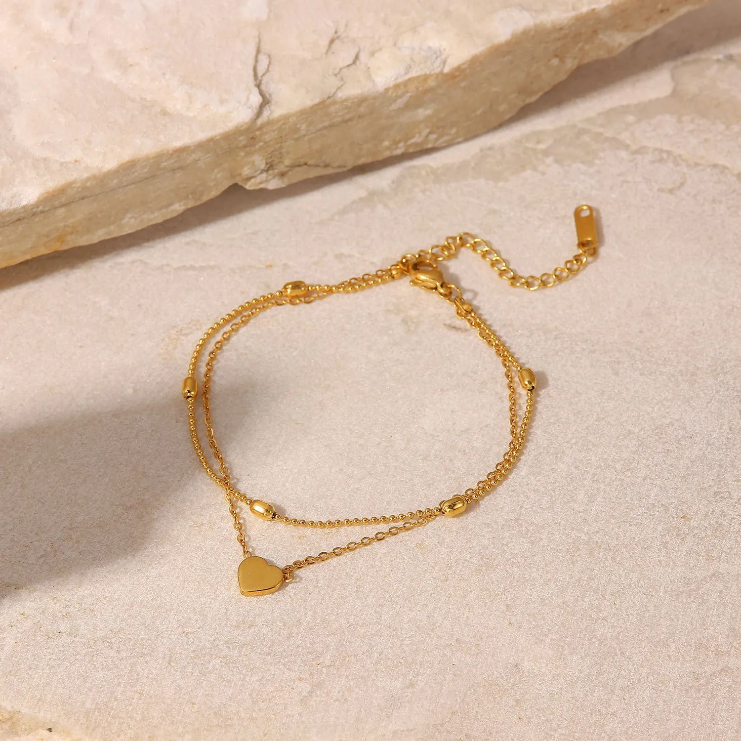 Golden Heart Double-Layer Anklet