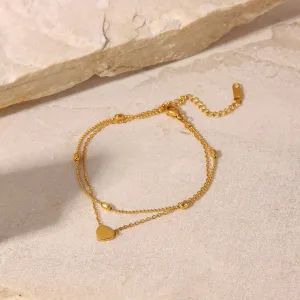Golden Heart Double-Layer Anklet