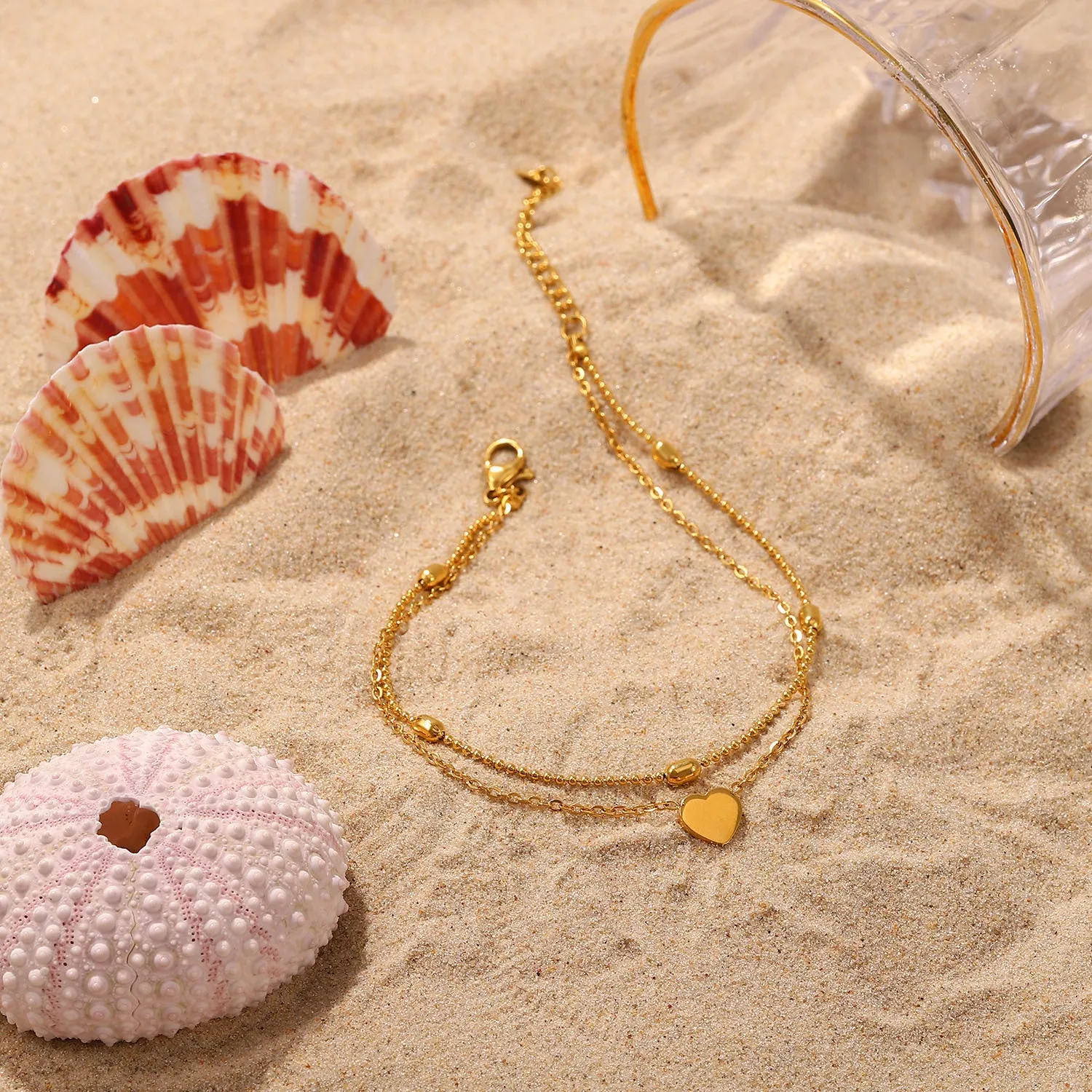 Golden Heart Double-Layer Anklet