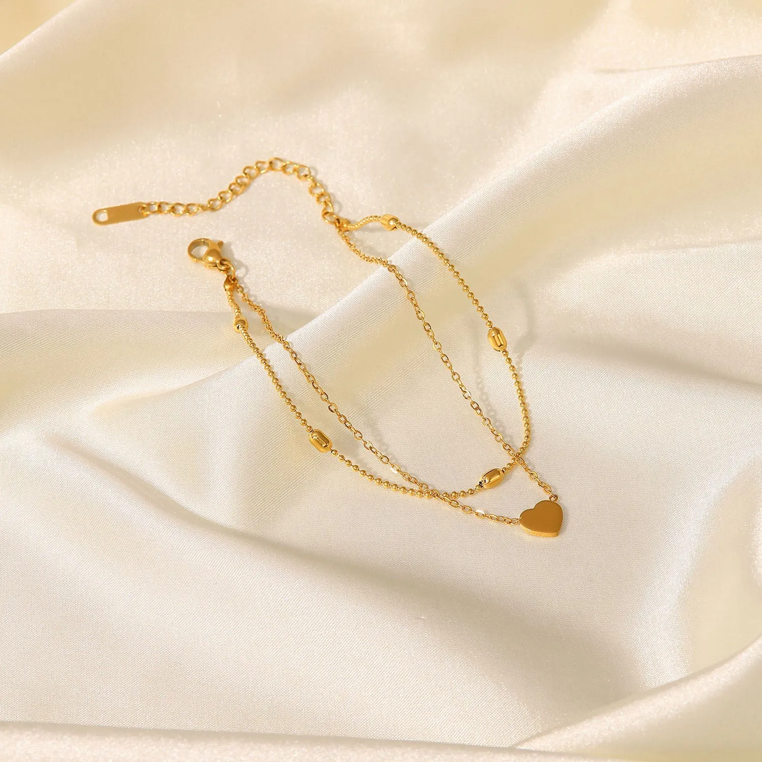 Golden Heart Double-Layer Anklet