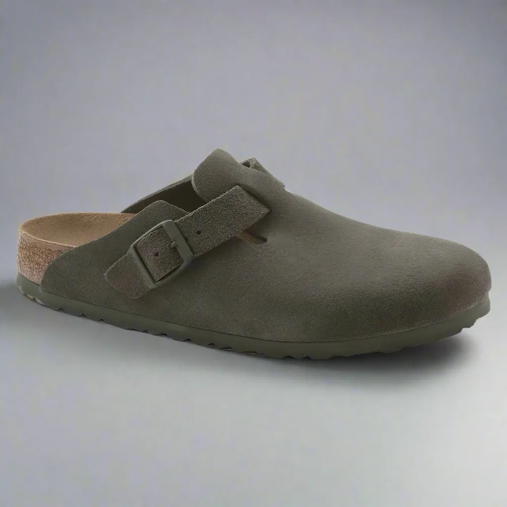 Green Suede Leather Pedestal Platforms Clogs - Clogs