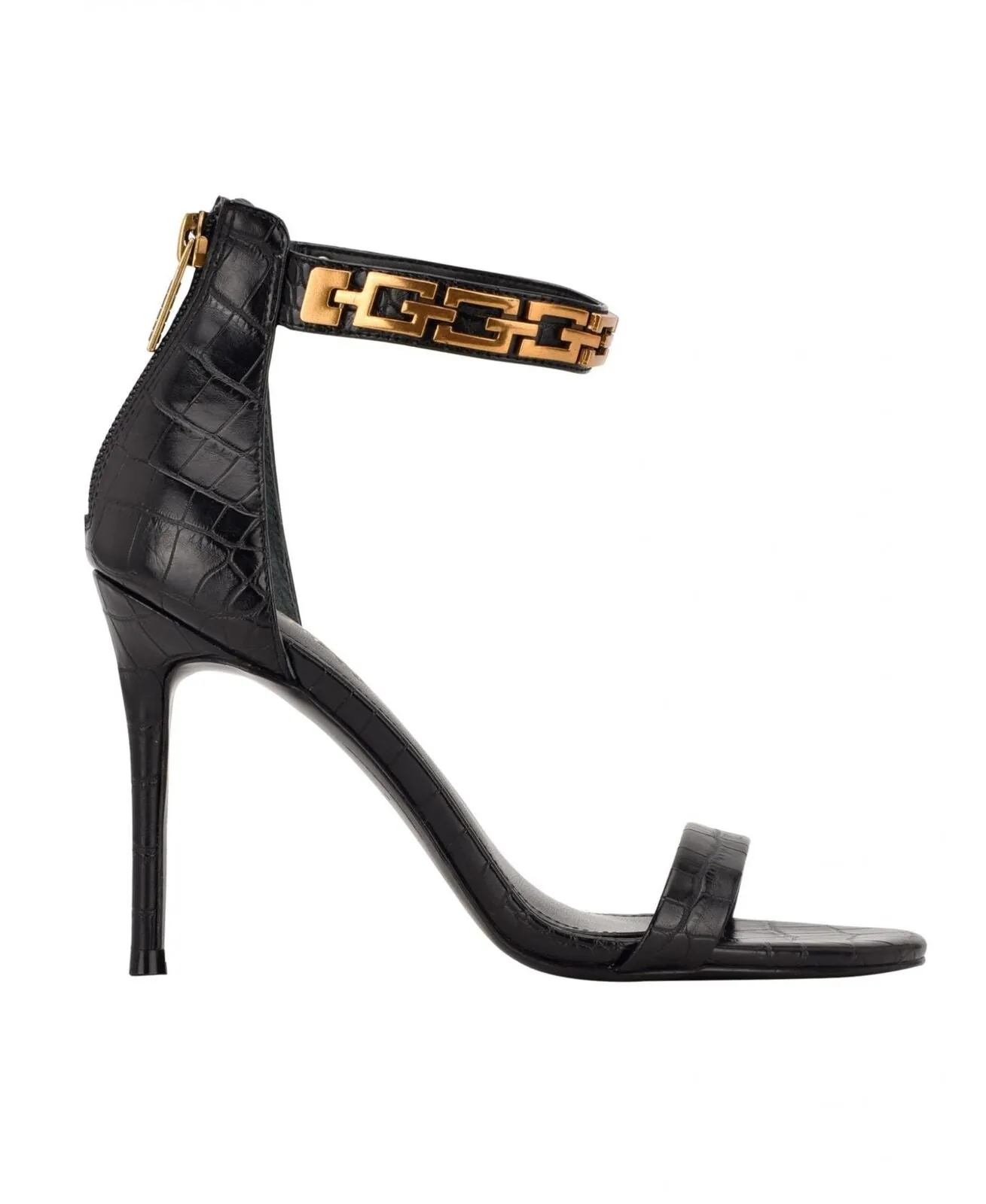 Guess Women's Kaida One Band Ankle Strap Sandals GWKAIDA Black Croc 11M