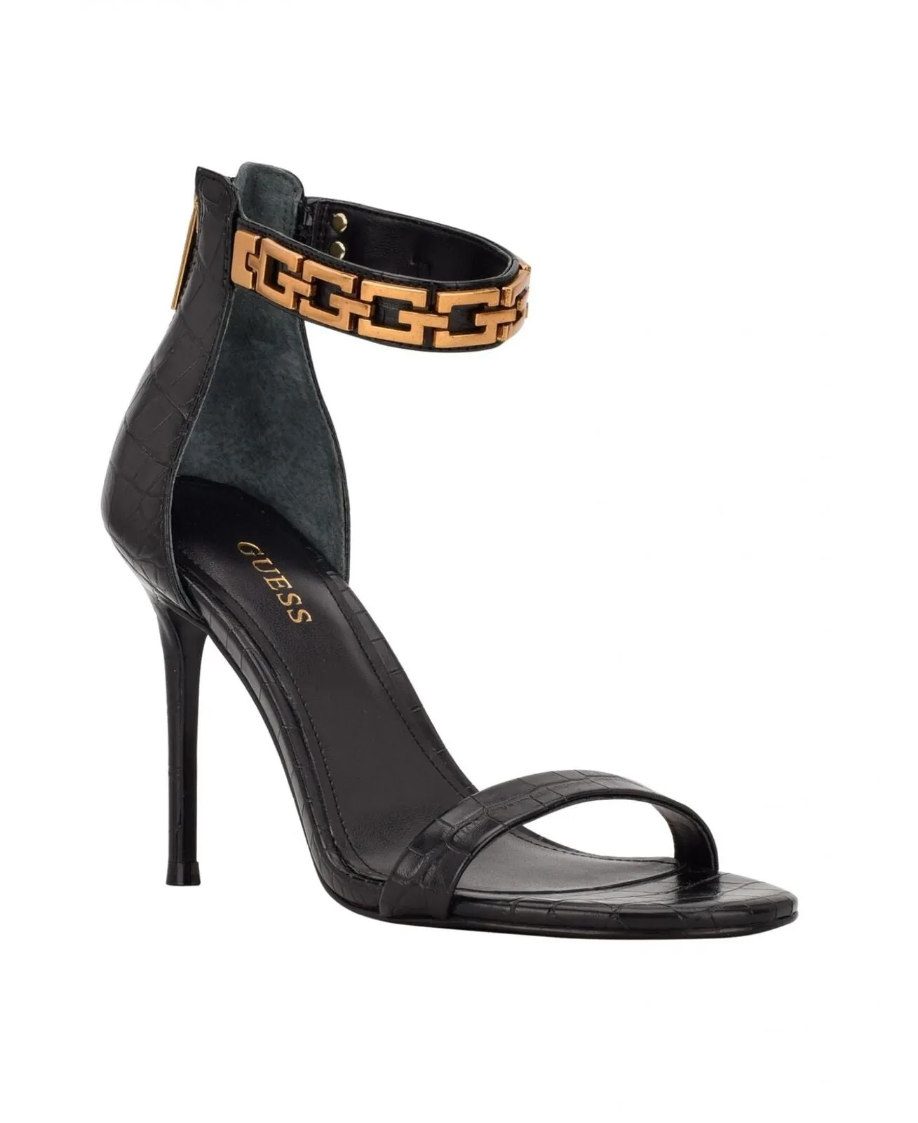 Guess Women's Kaida One Band Ankle Strap Sandals GWKAIDA Black Croc 11M