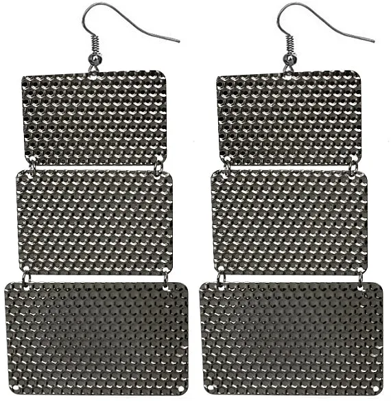 Gunmetal Hammered Lightweight Dangle Link Earrings