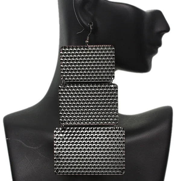 Gunmetal Hammered Lightweight Dangle Link Earrings