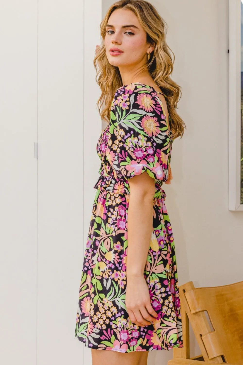 Hazel Blues® |  ODDI Floral Tie-Back Mini Dress