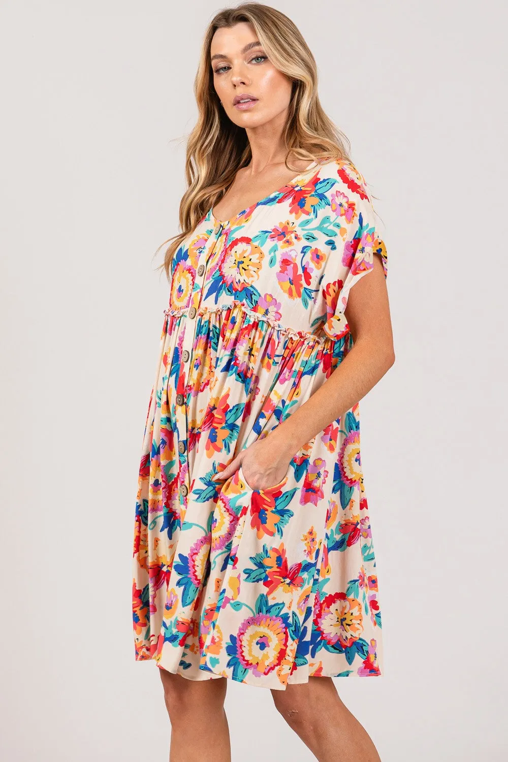 Hazel Blues® |  SAGE   FIG Floral Button-Down Short Sleeve Dress