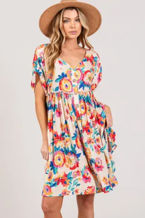 Hazel Blues® |  SAGE   FIG Floral Button-Down Short Sleeve Dress