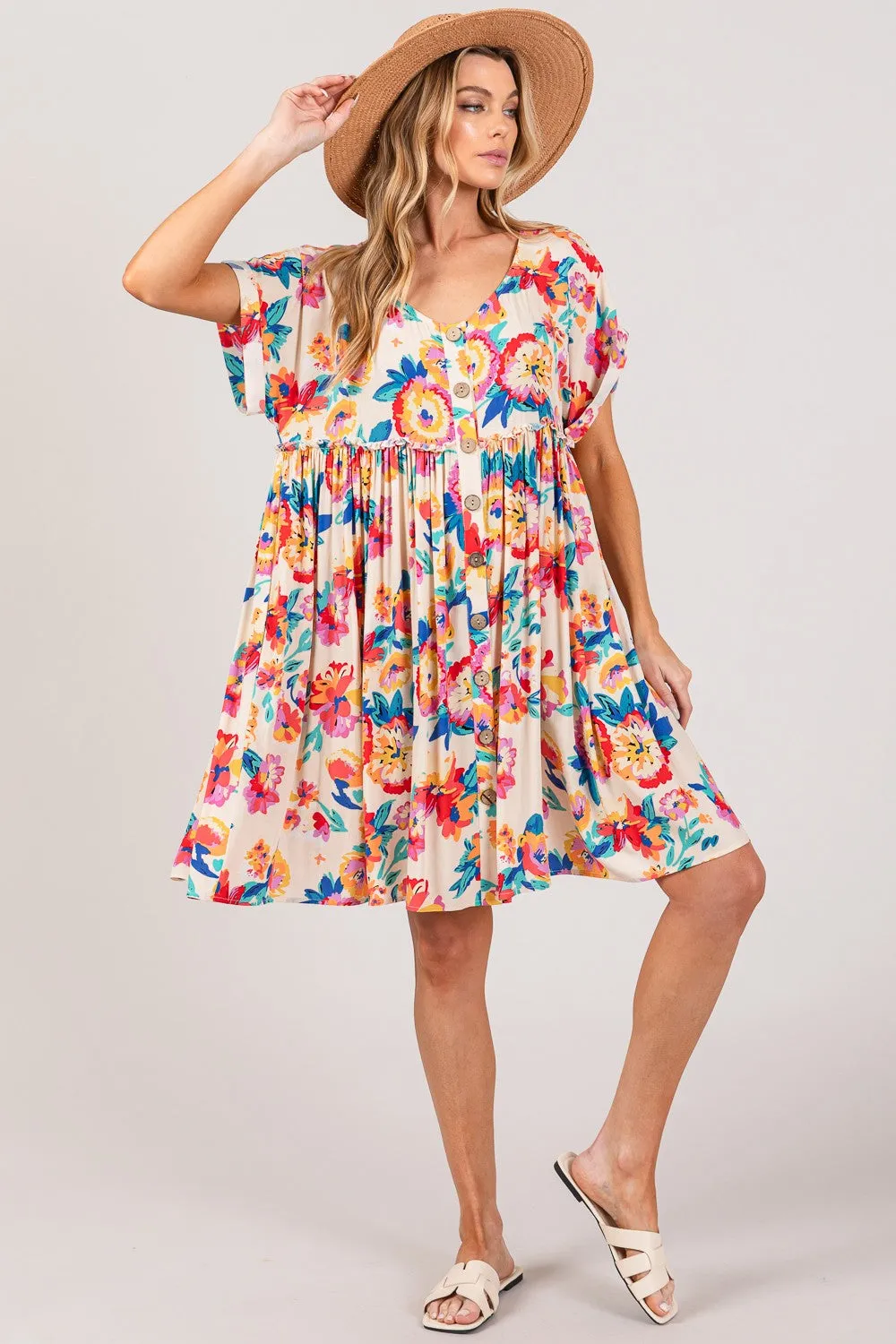 Hazel Blues® |  SAGE   FIG Floral Button-Down Short Sleeve Dress