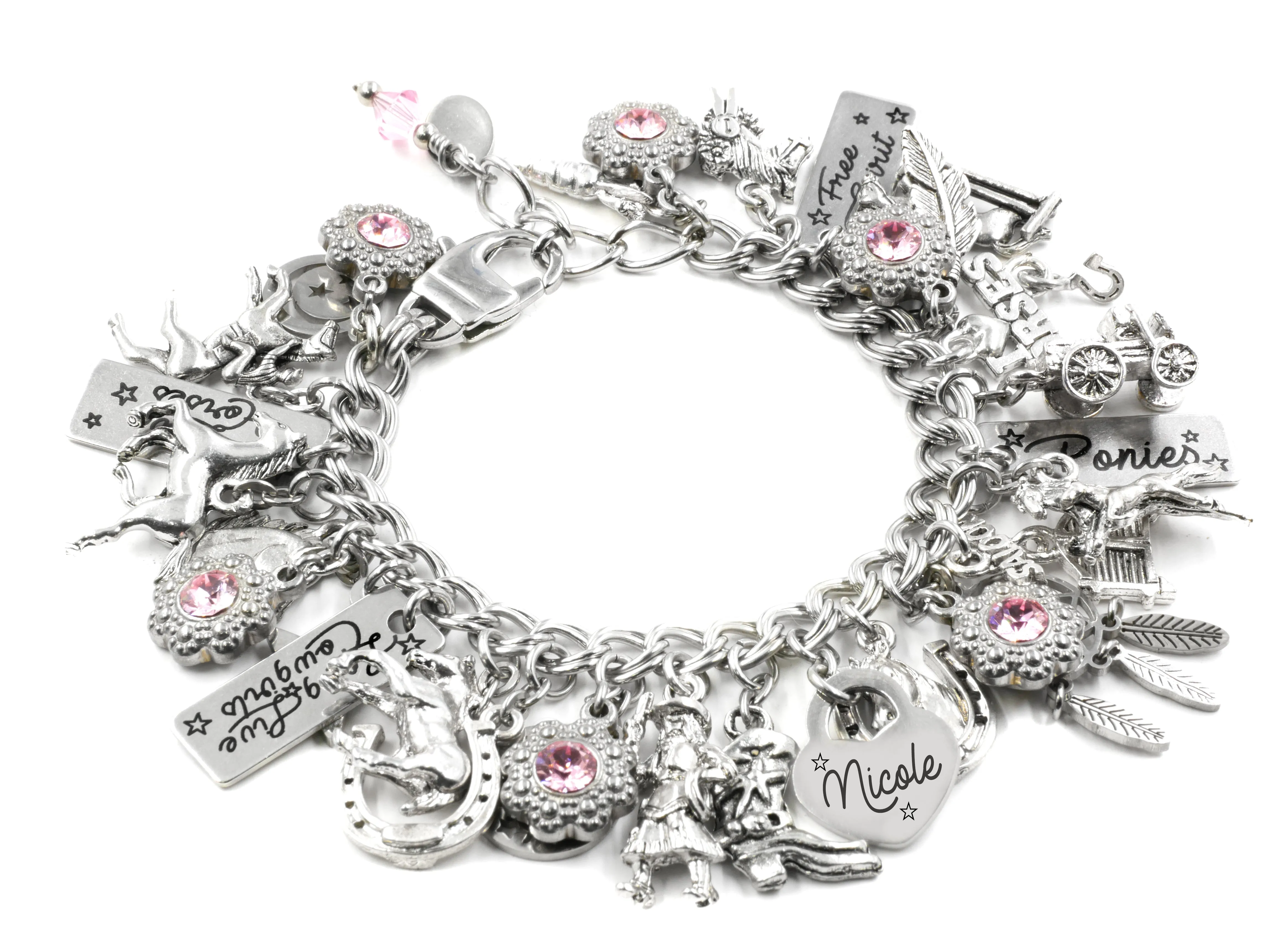Horses Charm Bracelet with Crystals