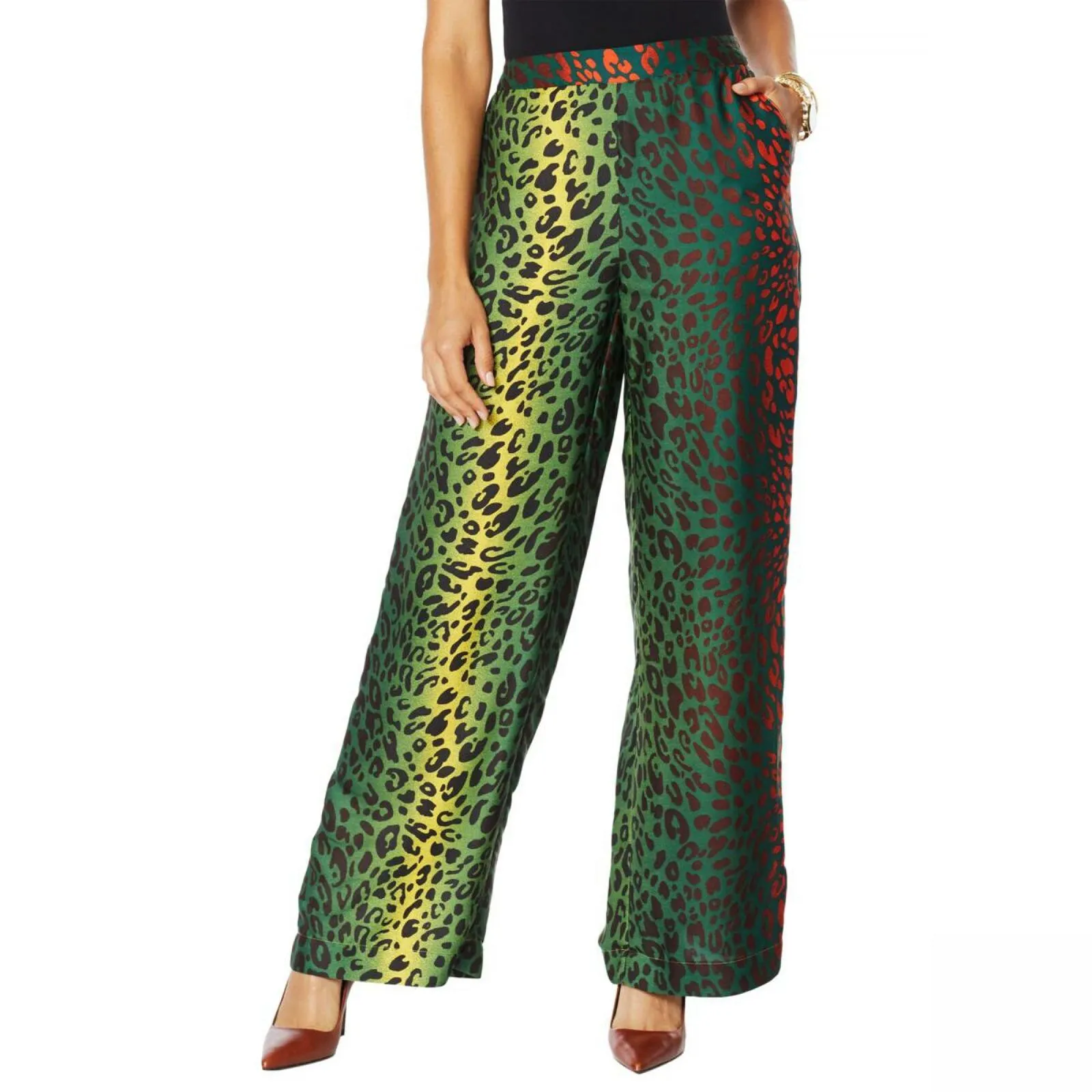 IMAN Women's Boho Chic Printed Wide Leg Pants With Pockets