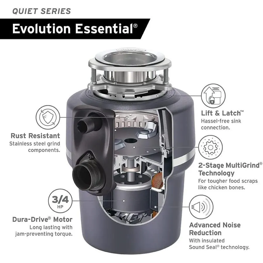 Insinkerator Evolution Essential XTR Garbage Disposal with Cord and SinkTop Switch, 3/4 HP