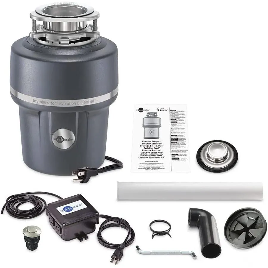 Insinkerator Evolution Essential XTR Garbage Disposal with Cord and SinkTop Switch, 3/4 HP