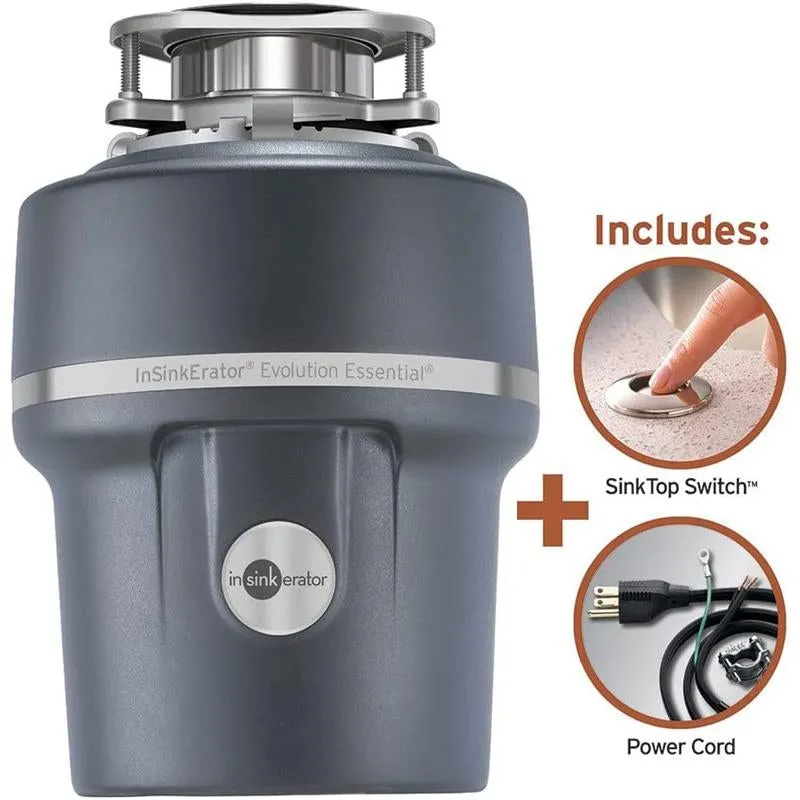 Insinkerator Evolution Essential XTR Garbage Disposal with Cord and SinkTop Switch, 3/4 HP