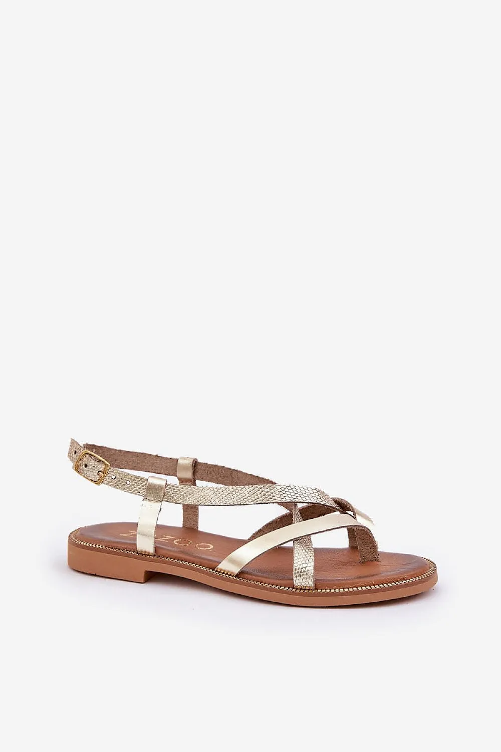 Interwoven straps natural leather flat sandals
