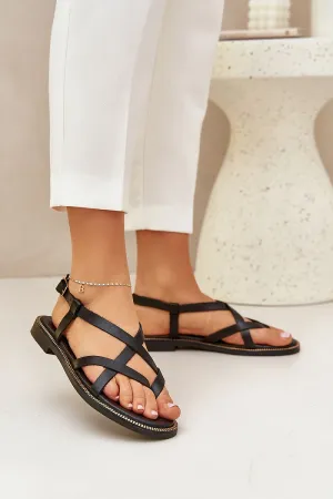 Interwoven straps natural leather flat sandals