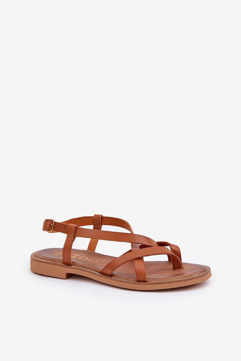 Interwoven straps natural leather flat sandals