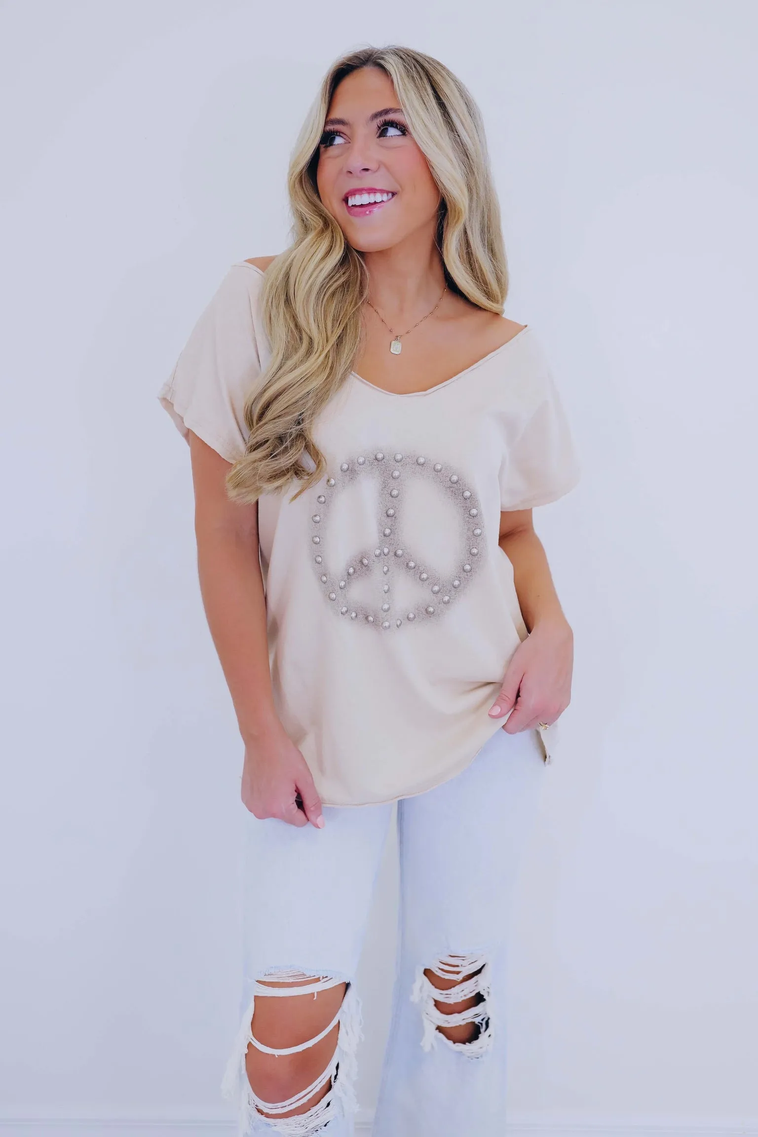 Jordan Peace Sign Studded T-Shirt By POL - 6 Colors