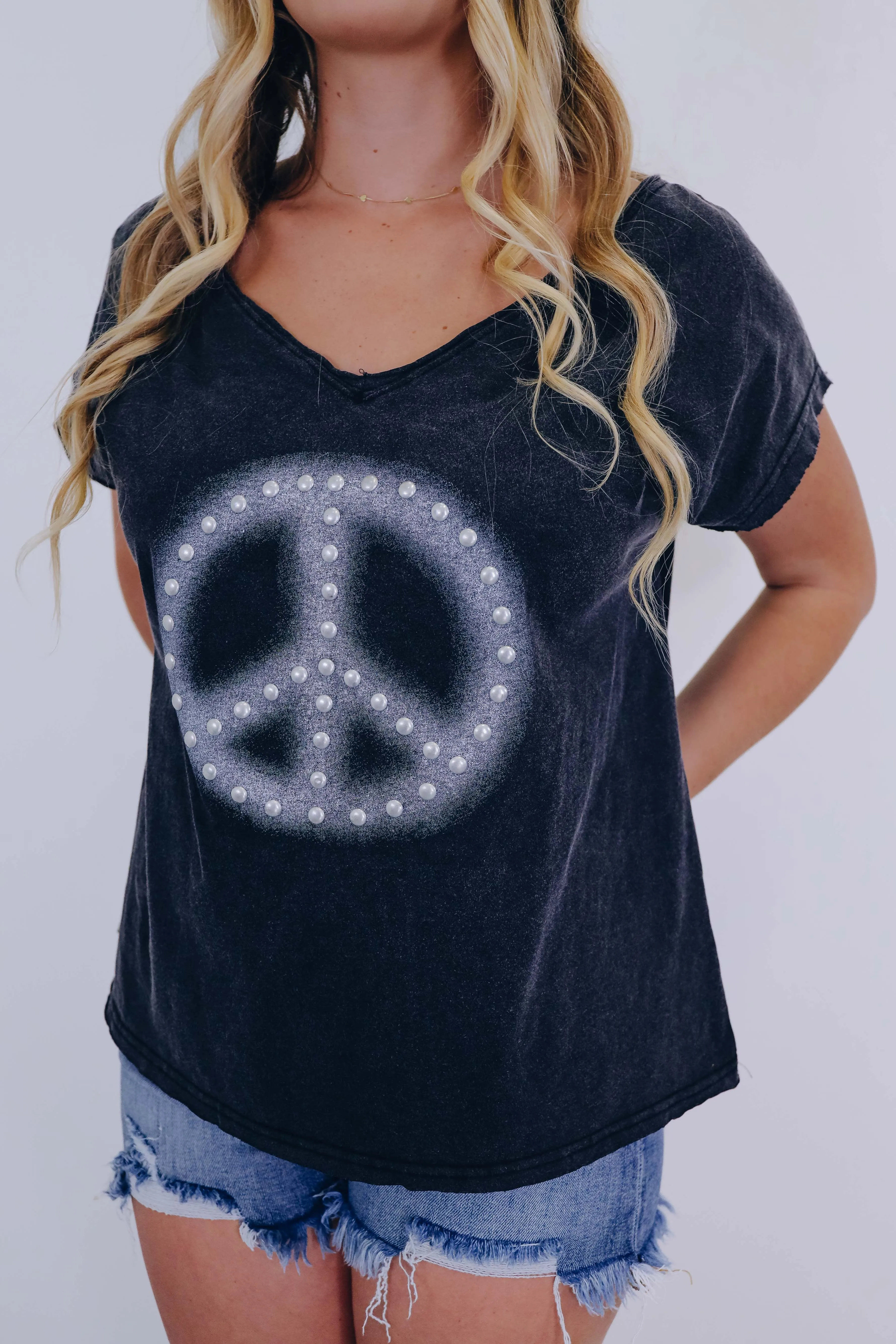 Jordan Peace Sign Studded T-Shirt By POL - 6 Colors