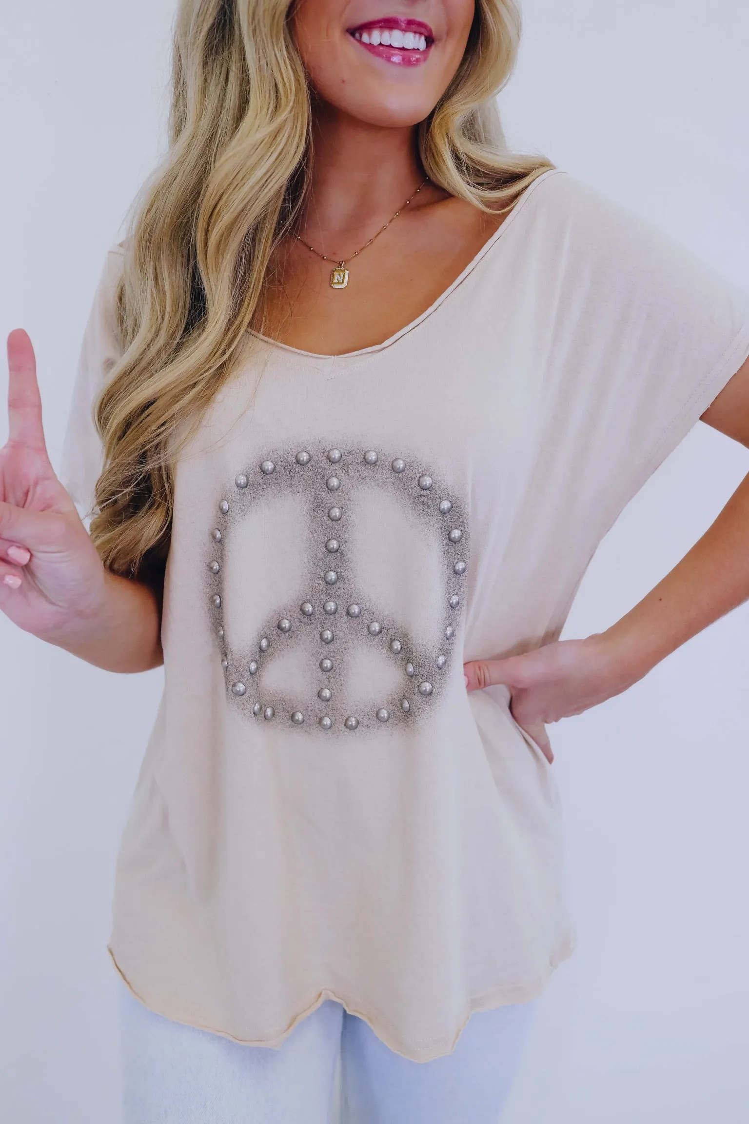 Jordan Peace Sign Studded T-Shirt By POL - 6 Colors
