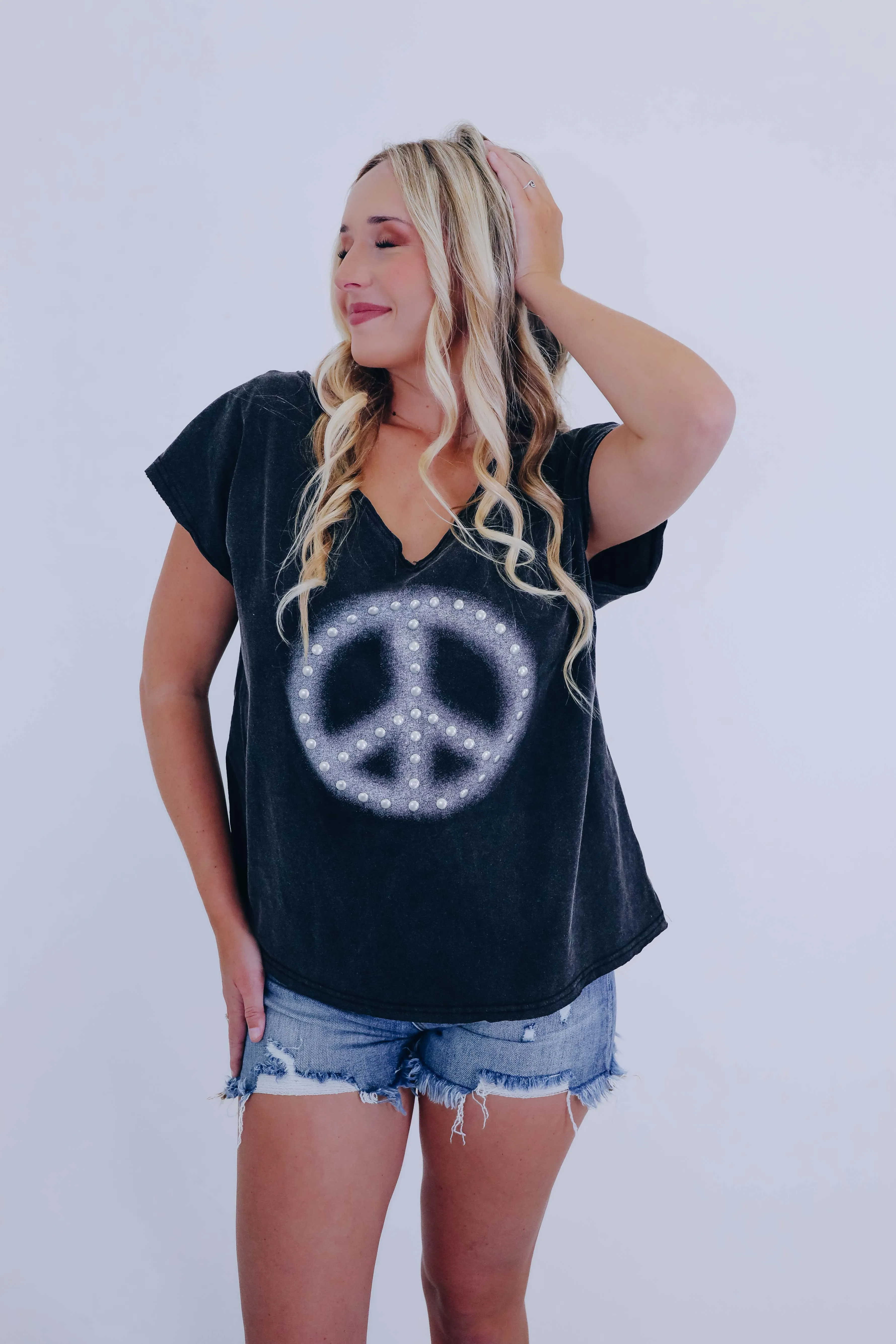 Jordan Peace Sign Studded T-Shirt By POL - 6 Colors