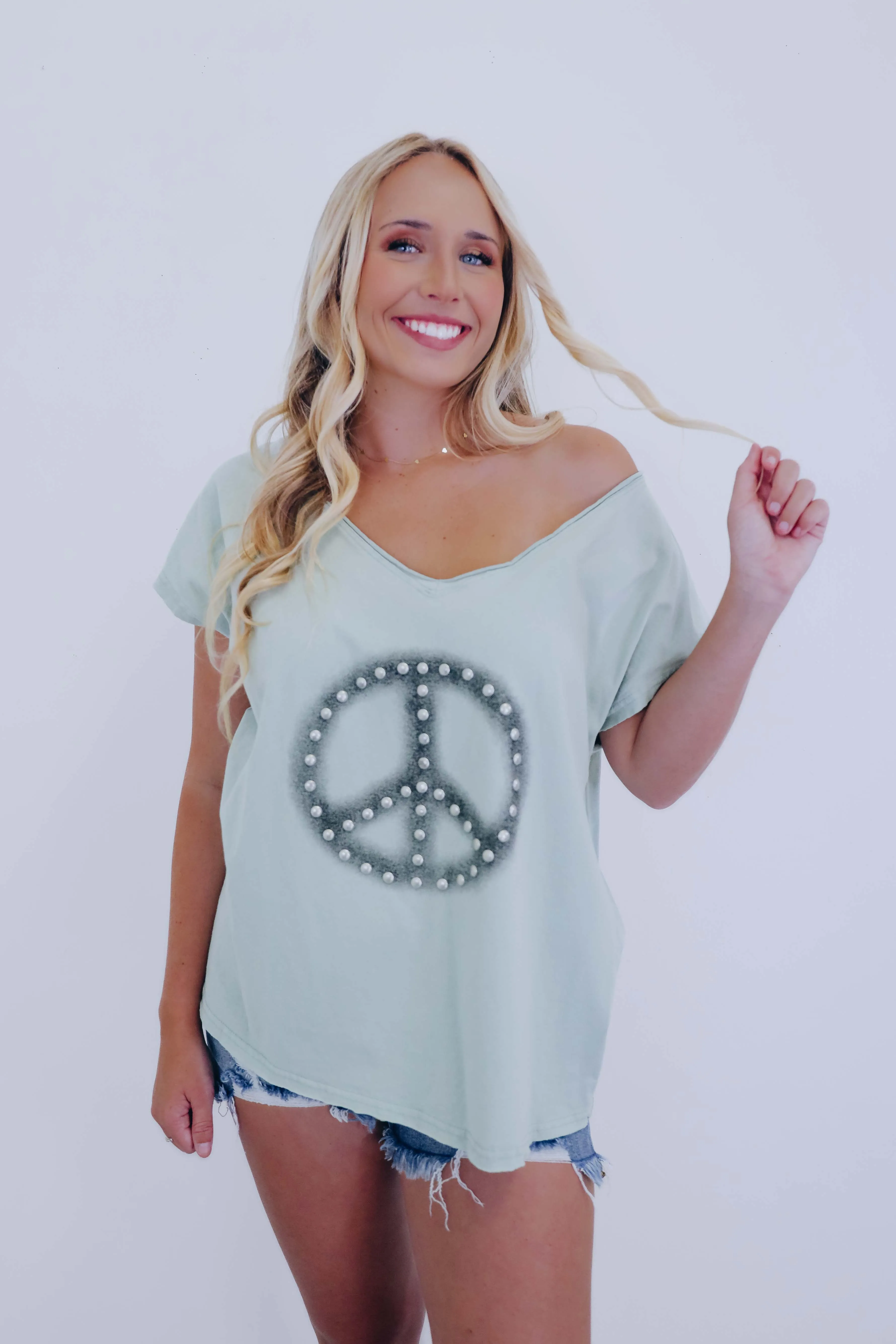 Jordan Peace Sign Studded T-Shirt By POL - 6 Colors