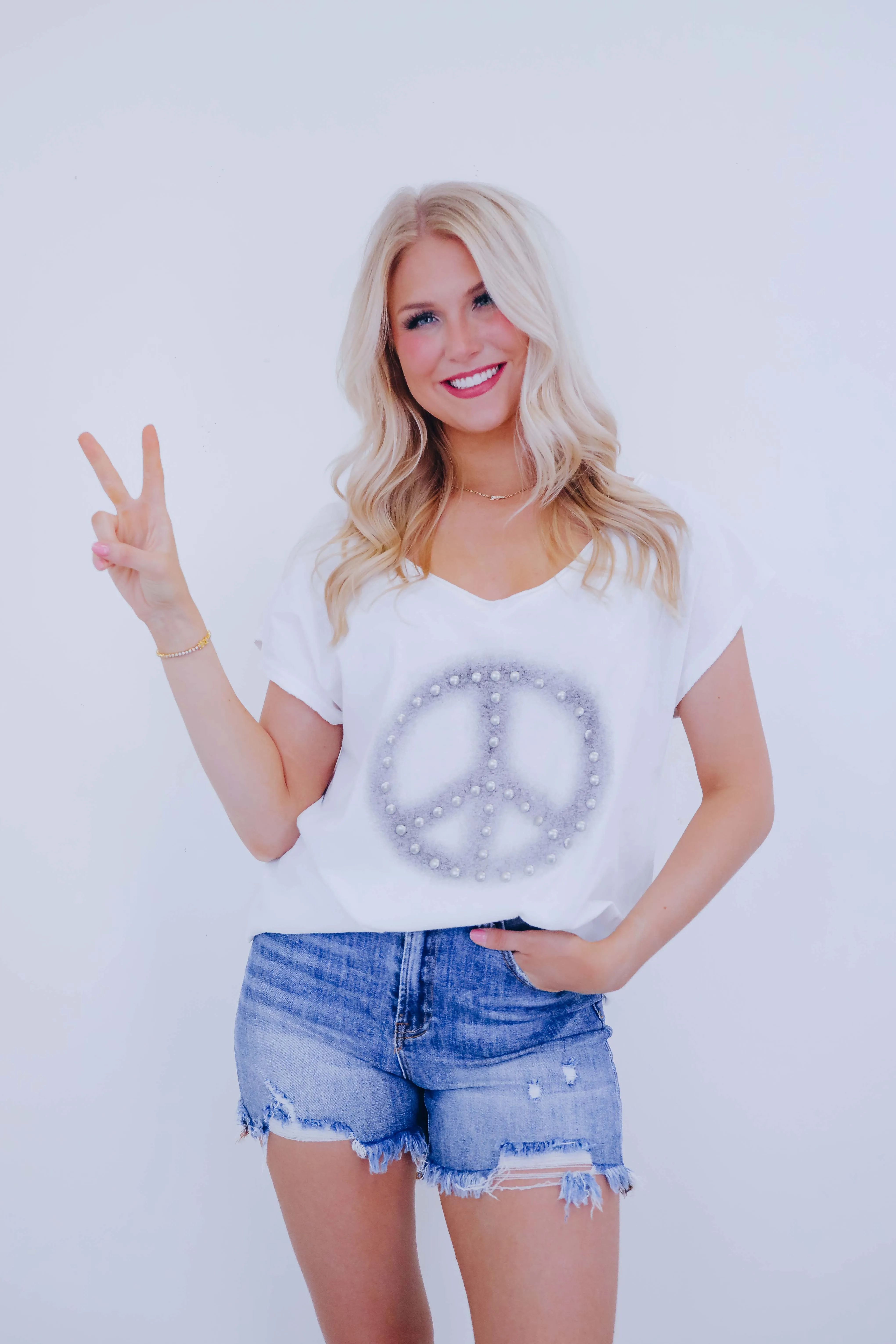 Jordan Peace Sign Studded T-Shirt By POL - 6 Colors