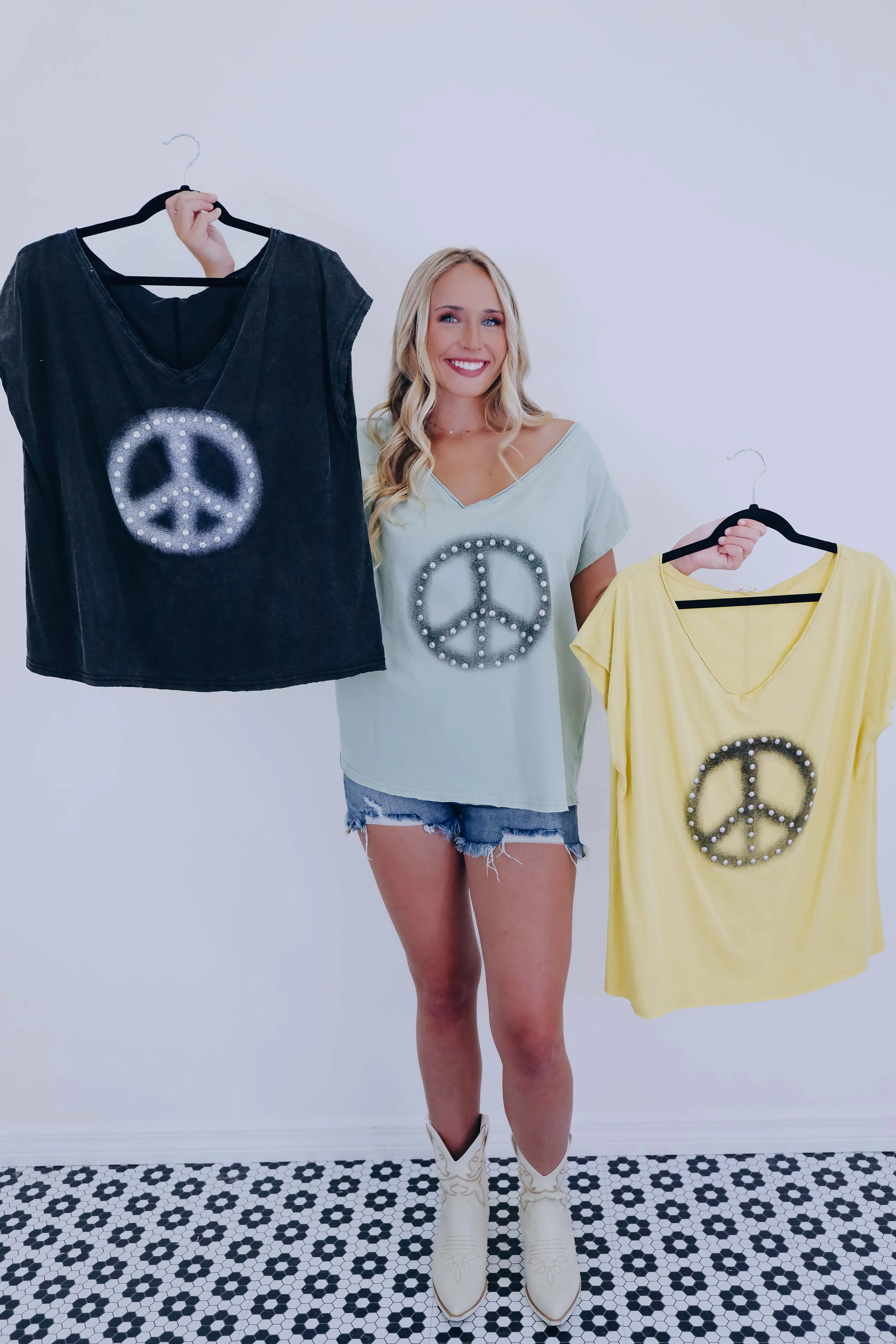 Jordan Peace Sign Studded T-Shirt By POL - 6 Colors