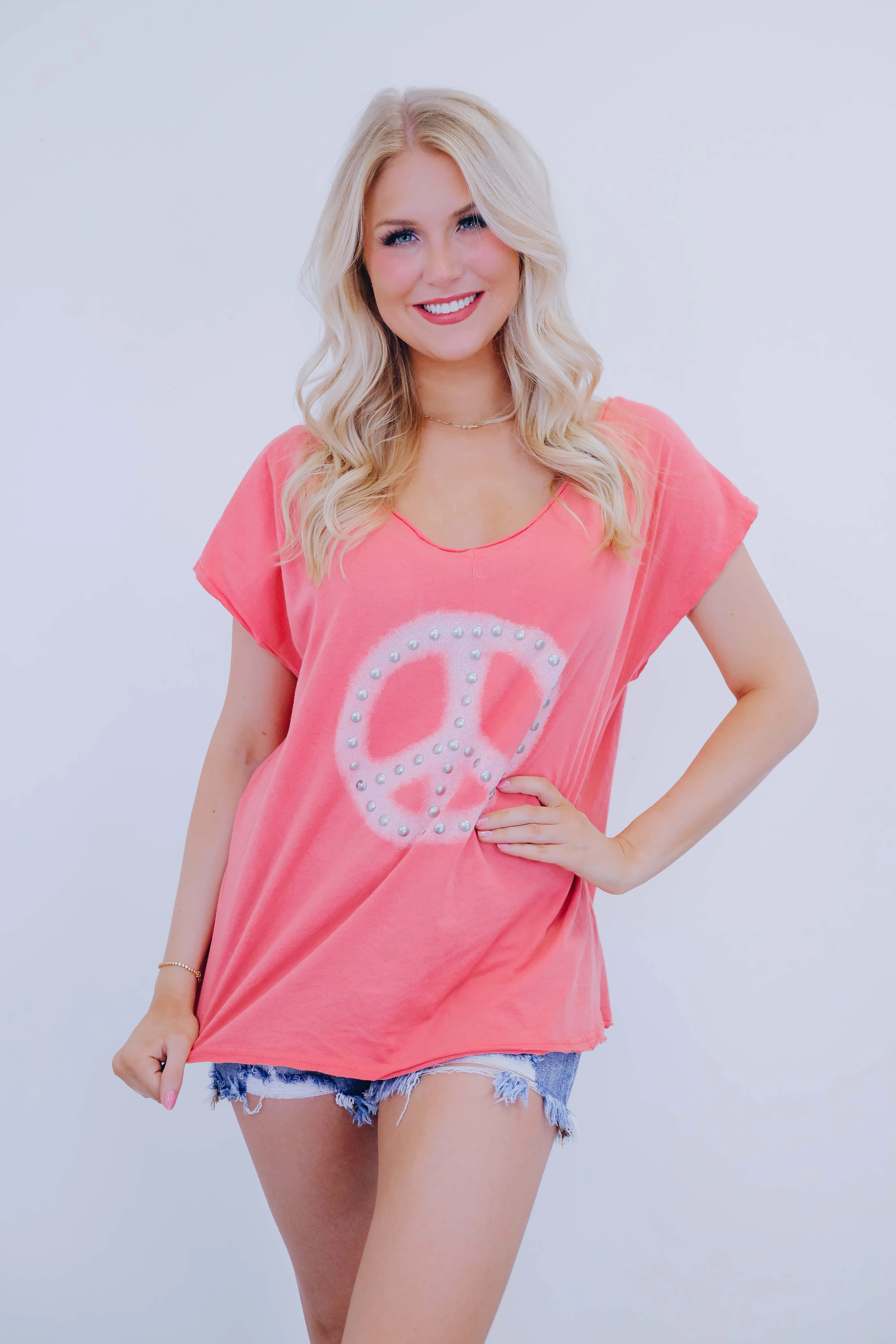 Jordan Peace Sign Studded T-Shirt By POL - 6 Colors