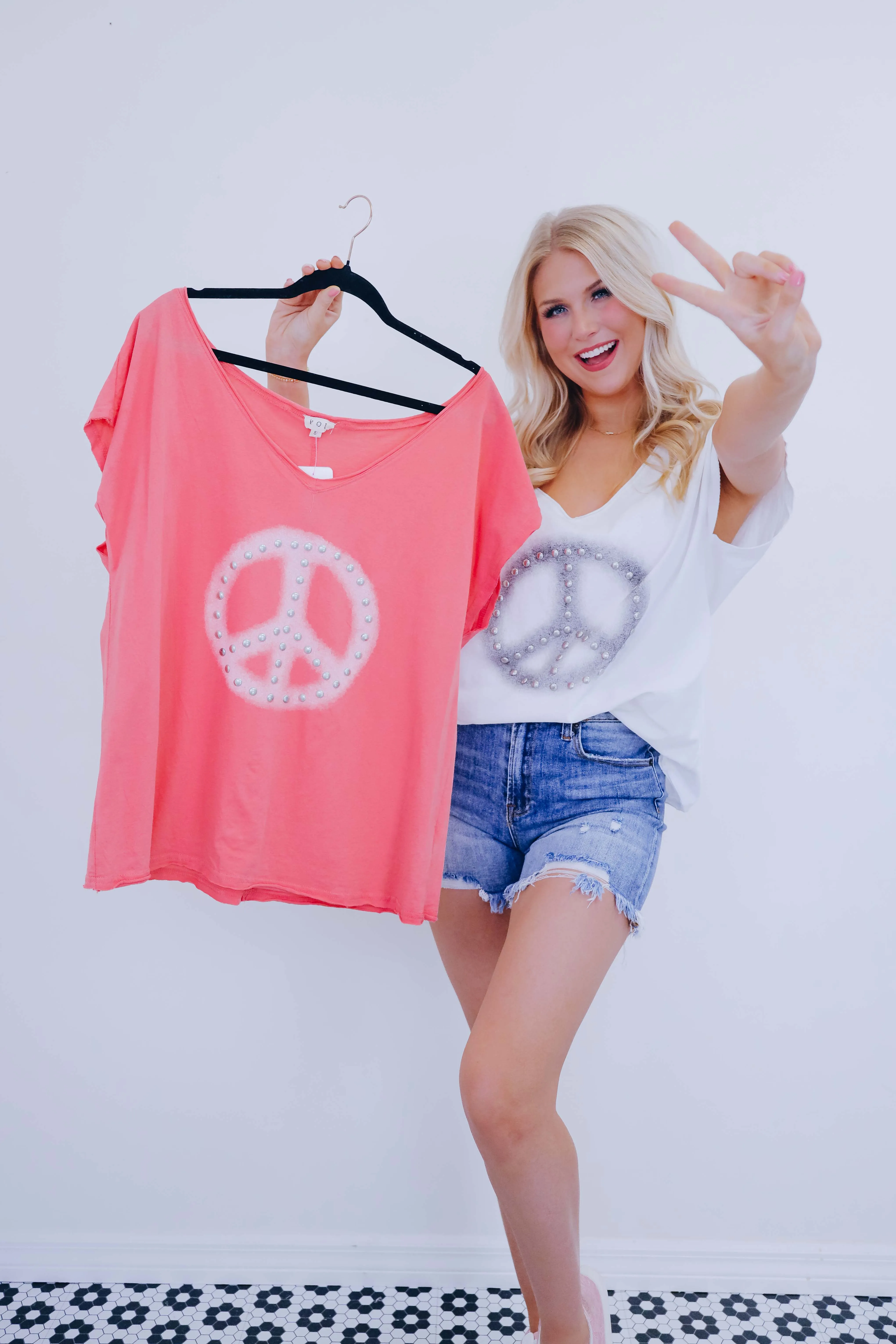 Jordan Peace Sign Studded T-Shirt By POL - 6 Colors