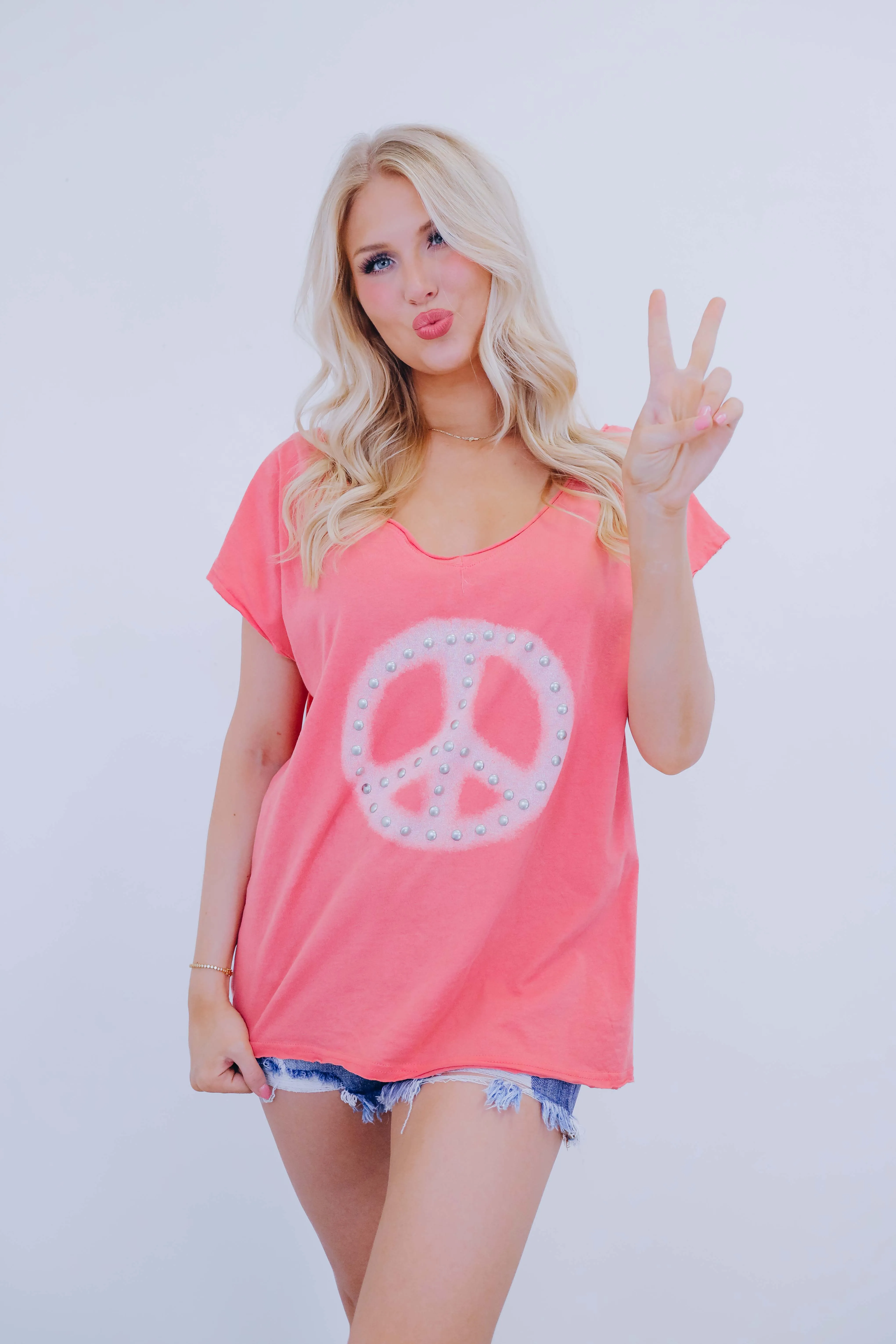Jordan Peace Sign Studded T-Shirt By POL - 6 Colors