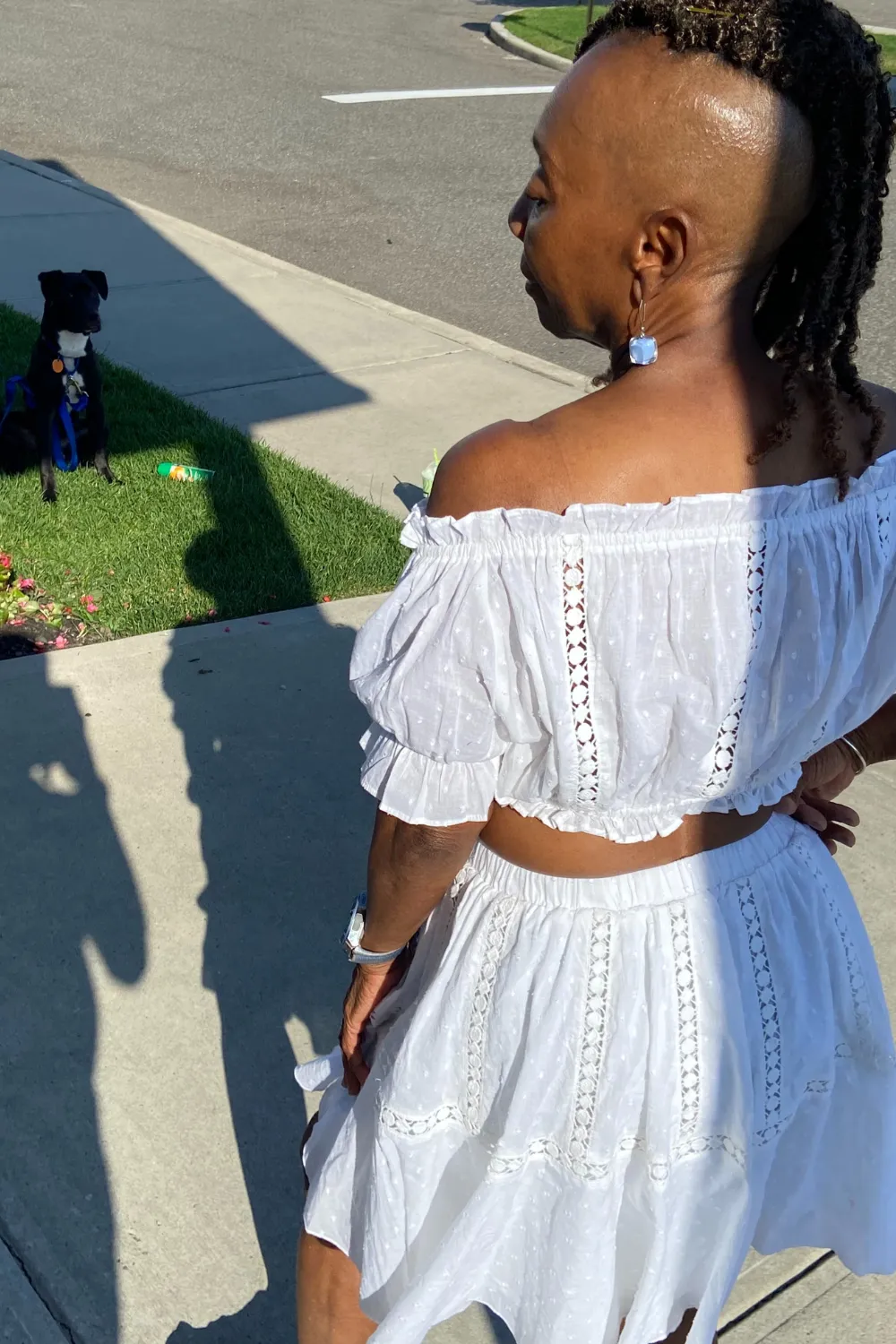 Ladies Elegant Eyelet Crop Top with Matching Mini Skirt
